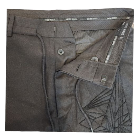 NEW Men's Designer Antony Morato Black Trousers w/Geometric Embroidery Size: 34 - Picture 4 of 9